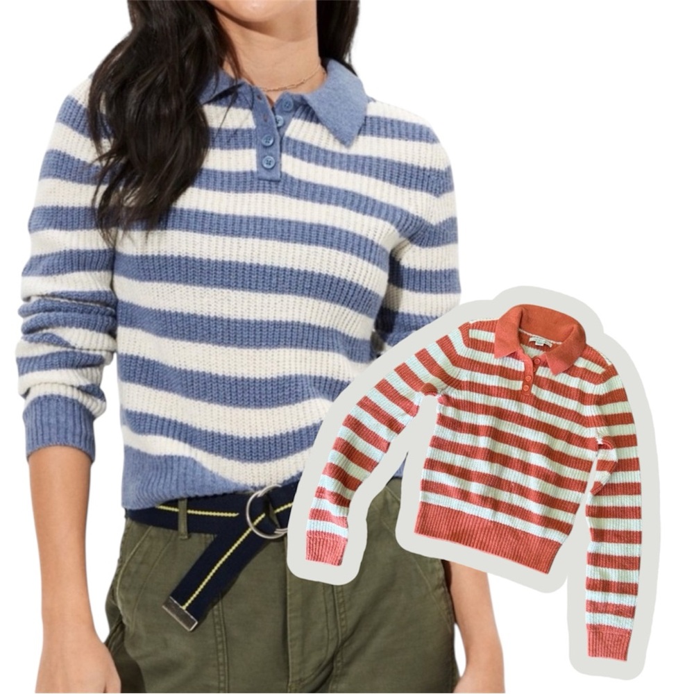 SOLD American Eagle NWT Striped Orange/White Collared Knit Sweater